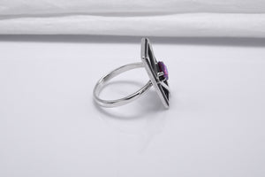 Sterling Silver Frame Ring with Purple Gem, Handmade Classic Jewelry - vikingworkshop