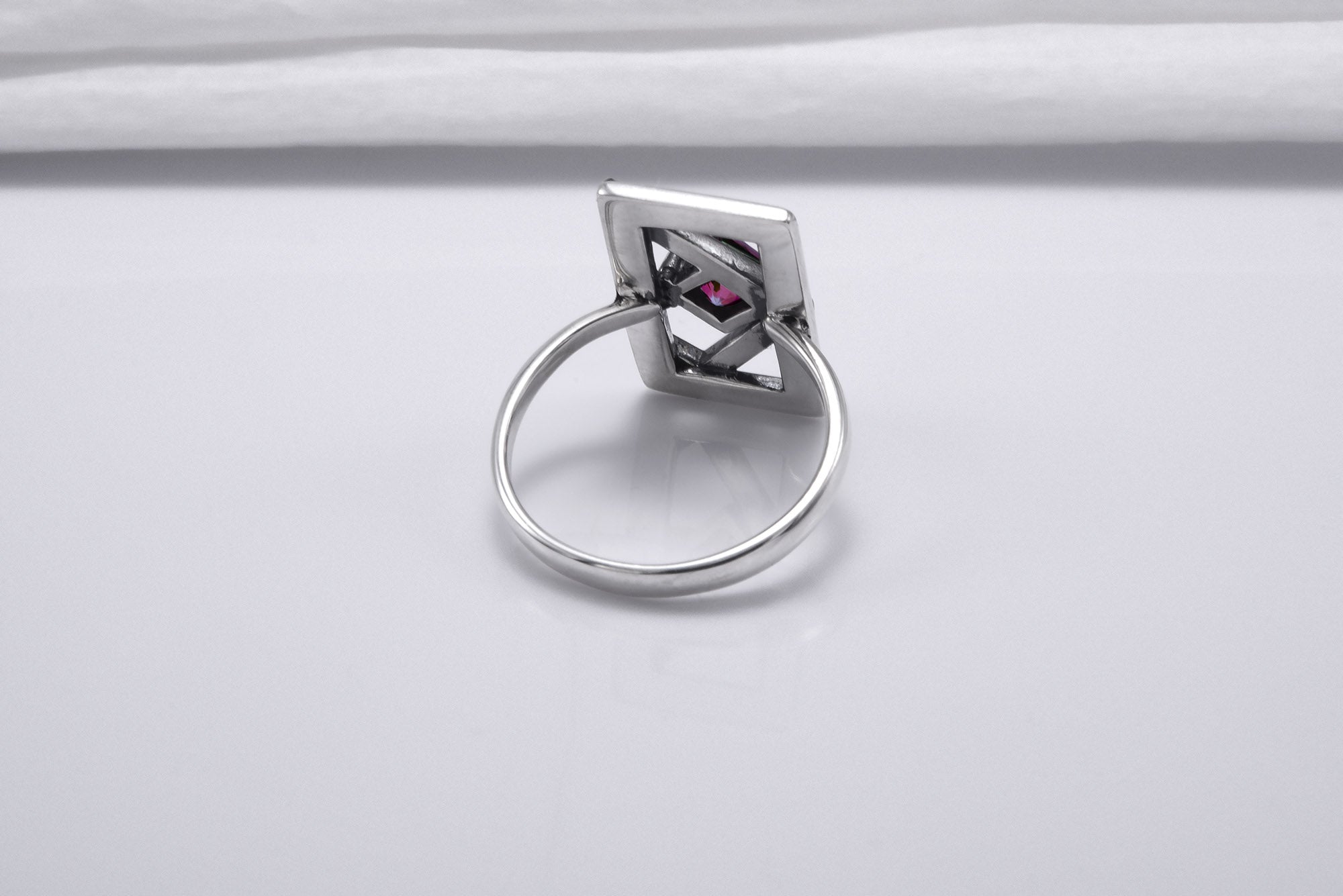 Sterling Silver Frame Ring with Purple Gem, Handmade Classic Jewelry - vikingworkshop