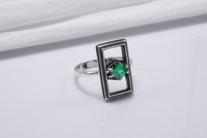 Sterling Silver Frame Ring with Green Gem, Handmade Classic Jewelry - vikingworkshop