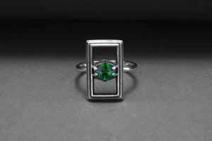 Sterling Silver Frame Ring with Green Gem, Handmade Classic Jewelry - vikingworkshop