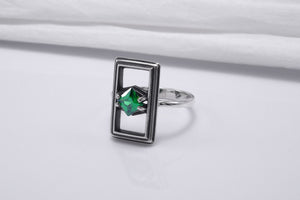 Sterling Silver Frame Ring with Green Gem, Handmade Classic Jewelry - vikingworkshop