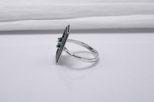 Sterling Silver Frame Ring with Green Gem, Handmade Classic Jewelry - vikingworkshop