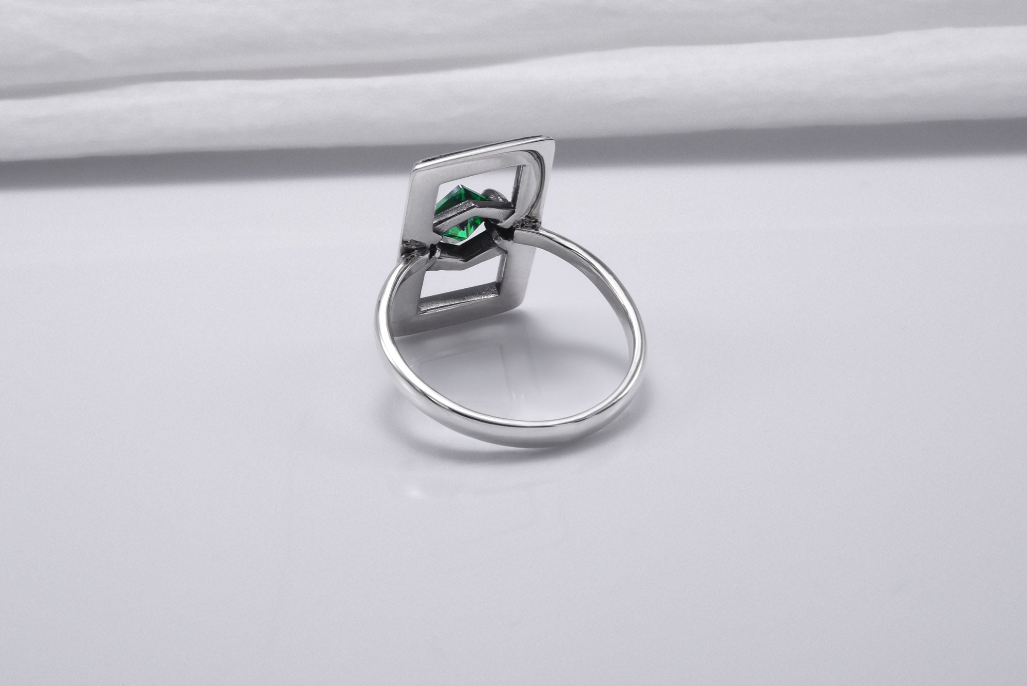 Sterling Silver Frame Ring with Green Gem, Handmade Classic Jewelry - vikingworkshop