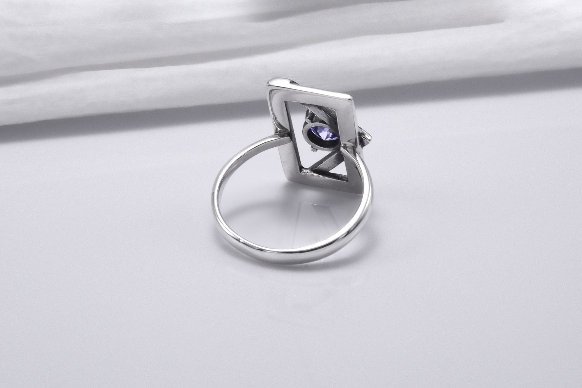 Sterling Silver Frame Ring with Blue Gem, Handmade Classic Jewelry - vikingworkshop