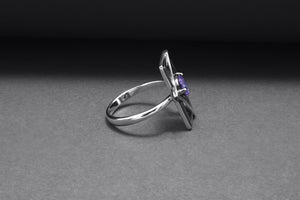 Sterling Silver Frame Ring with Blue Gem, Handmade Classic Jewelry - vikingworkshop