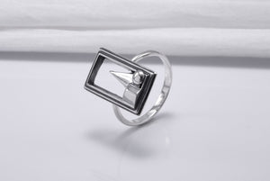 Sterling Silver Frame Ring with Geometric Still Life, Handmade Classic Jewelry - vikingworkshop