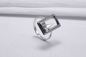 Sterling Silver Frame Ring with Geometric Still Life, Handmade Classic Jewelry - vikingworkshop