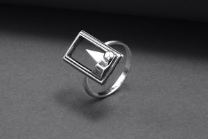 Sterling Silver Frame Ring with Geometric Still Life, Handmade Classic Jewelry - vikingworkshop