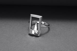 Sterling Silver Frame Ring with Geometric Still Life, Handmade Classic Jewelry - vikingworkshop