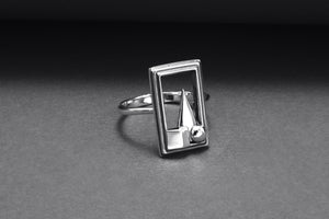 Sterling Silver Frame Ring with Geometric Still Life, Handmade Classic Jewelry - vikingworkshop