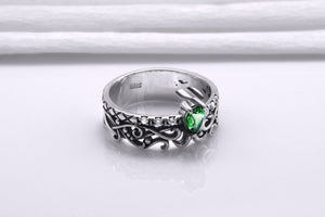 925 Silver Filigree Ring with Green Gem, Handcrafted Classic Jewelry - vikingworkshop