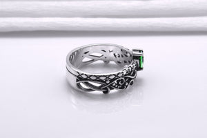 925 Silver Filigree Ring with Green Gem, Handcrafted Classic Jewelry - vikingworkshop