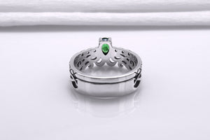 925 Silver Filigree Ring with Green Gem, Handcrafted Classic Jewelry - vikingworkshop