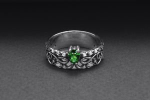 925 Silver Filigree Ring with Green Gem, Handcrafted Classic Jewelry - vikingworkshop