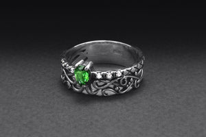 925 Silver Filigree Ring with Green Gem, Handcrafted Classic Jewelry - vikingworkshop