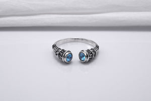 925 Silver Meander Ornament Ring with Sky Blue Gems, Handcrafted Greek Jewelry - vikingworkshop