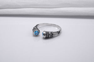 925 Silver Meander Ornament Ring with Sky Blue Gems, Handcrafted Greek Jewelry - vikingworkshop