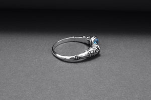 925 Silver Meander Ornament Ring with Sky Blue Gems, Handcrafted Greek Jewelry - vikingworkshop