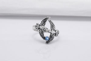 925 Silver Bird Ring with Blue Gem, Handmade Animal Jewelry - vikingworkshop