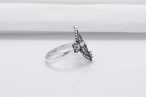 925 Silver Bird Ring with Blue Gem, Handmade Animal Jewelry - vikingworkshop