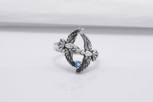 925 Silver Bird Ring with Blue Gem, Handmade Animal Jewelry - vikingworkshop