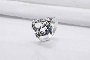 925 Silver Bird Ring with Blue Gem, Handmade Animal Jewelry - vikingworkshop