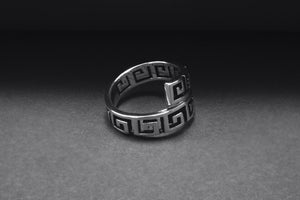 925 Silver Meander Ornament Ring, Handcrafted Greek Jewelry - vikingworkshop