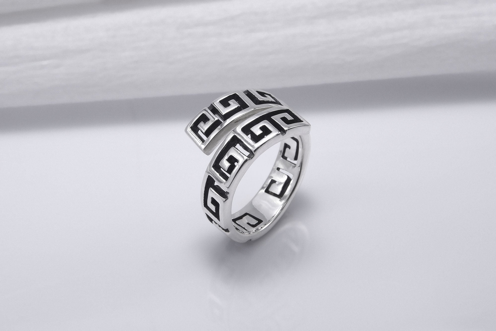 925 Silver Meander Ornament Ring, Handcrafted Greek Jewelry - vikingworkshop