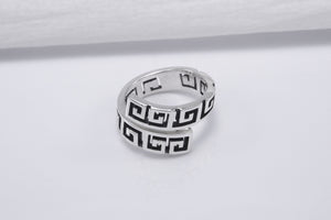 925 Silver Meander Ornament Ring, Handcrafted Greek Jewelry - vikingworkshop