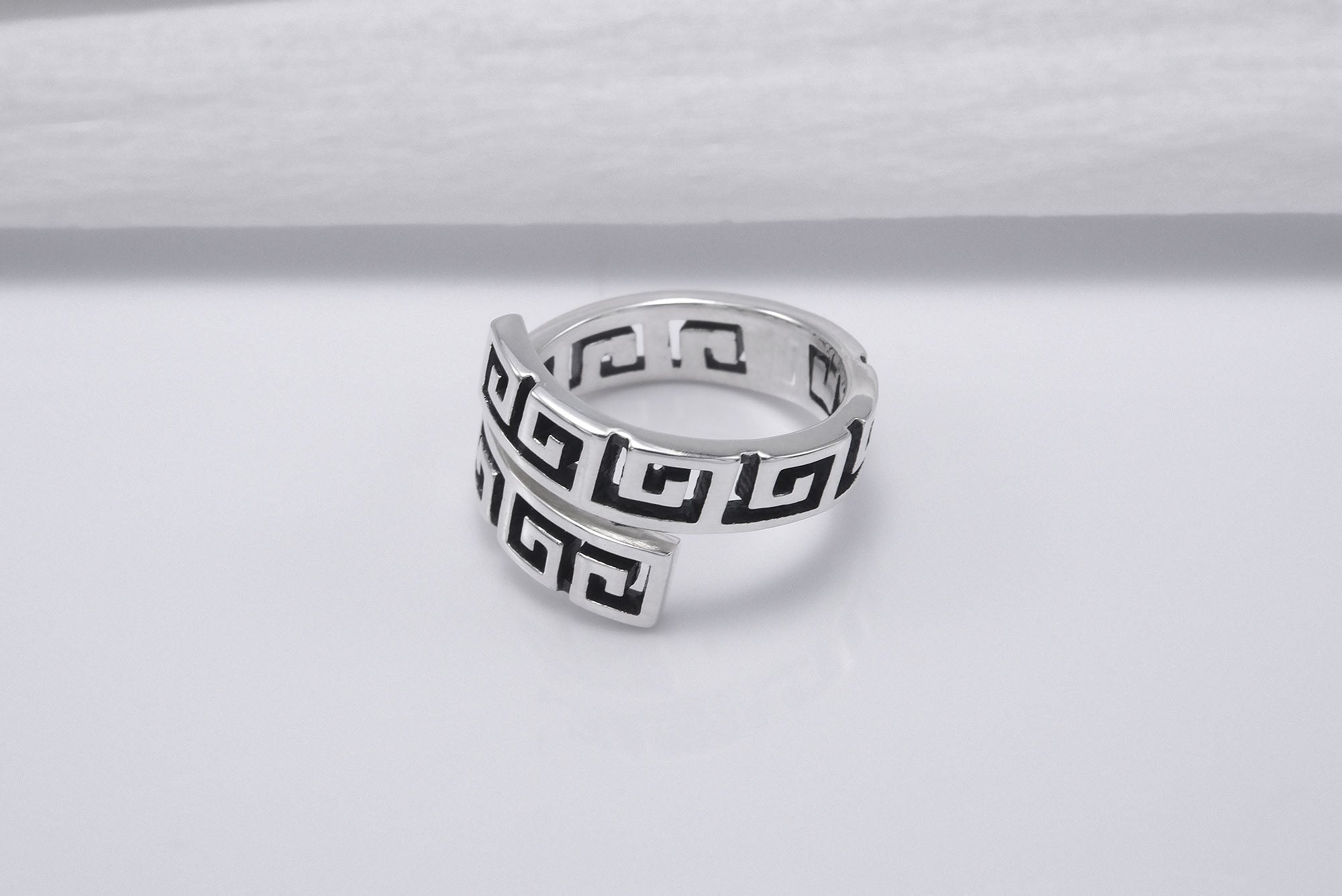 925 Silver Meander Ornament Ring, Handcrafted Greek Jewelry - vikingworkshop