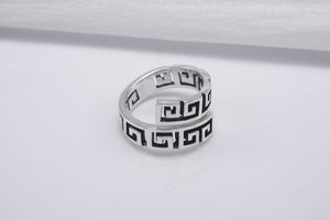 925 Silver Meander Ornament Ring, Handcrafted Greek Jewelry - vikingworkshop