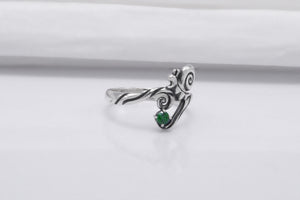 925 Silver Snail Ring with Green Gem, Unique Classic Jewelry - vikingworkshop