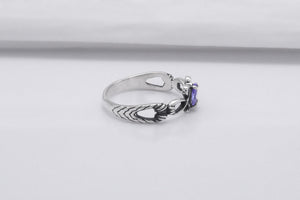 925 Silver Bended Pattern Ring with Purple Cubic Zirconia, Handmade Fashion Jewelry - vikingworkshop