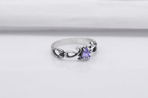 925 Silver Bended Pattern Ring with Purple Cubic Zirconia, Handmade Fashion Jewelry - vikingworkshop