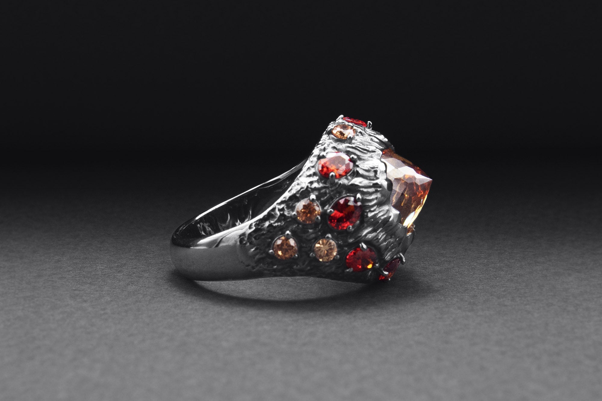 Sterling Silver Ruthenium Plated Volcano Ring with Gems, Handmade Fashion Jewelry - vikingworkshop