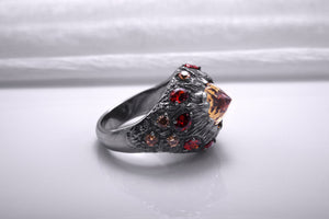 Sterling Silver Ruthenium Plated Volcano Ring with Gems, Handmade Fashion Jewelry - vikingworkshop