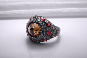 Sterling Silver Ruthenium Plated Volcano Ring with Gems, Handmade Fashion Jewelry - vikingworkshop