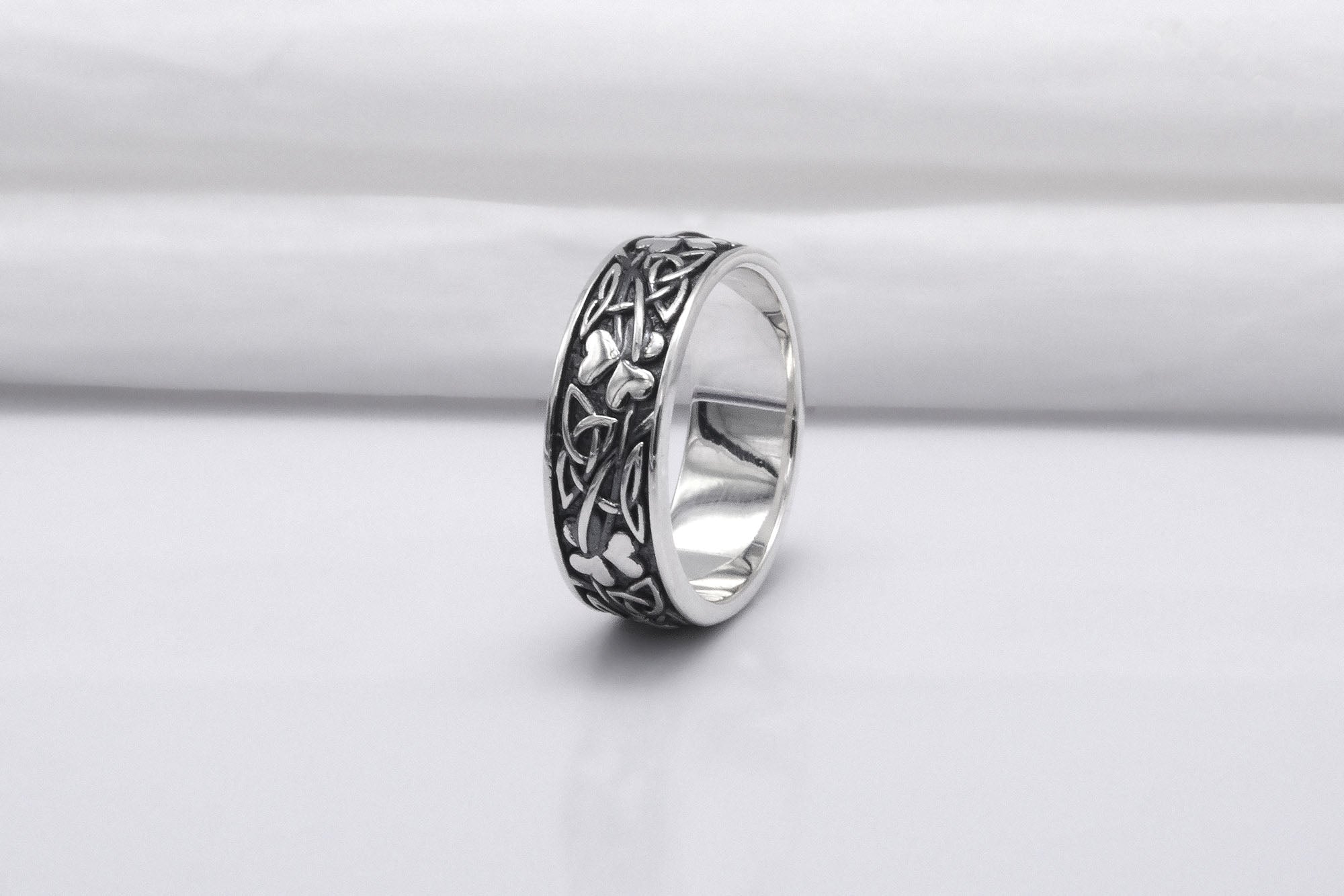 925 Silver Ring with Triquetra and Clover Symbols, Handmade Fashion Jewelry - vikingworkshop