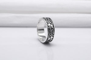 925 Silver Ring with Triquetra and Clover Symbols, Handmade Fashion Jewelry - vikingworkshop