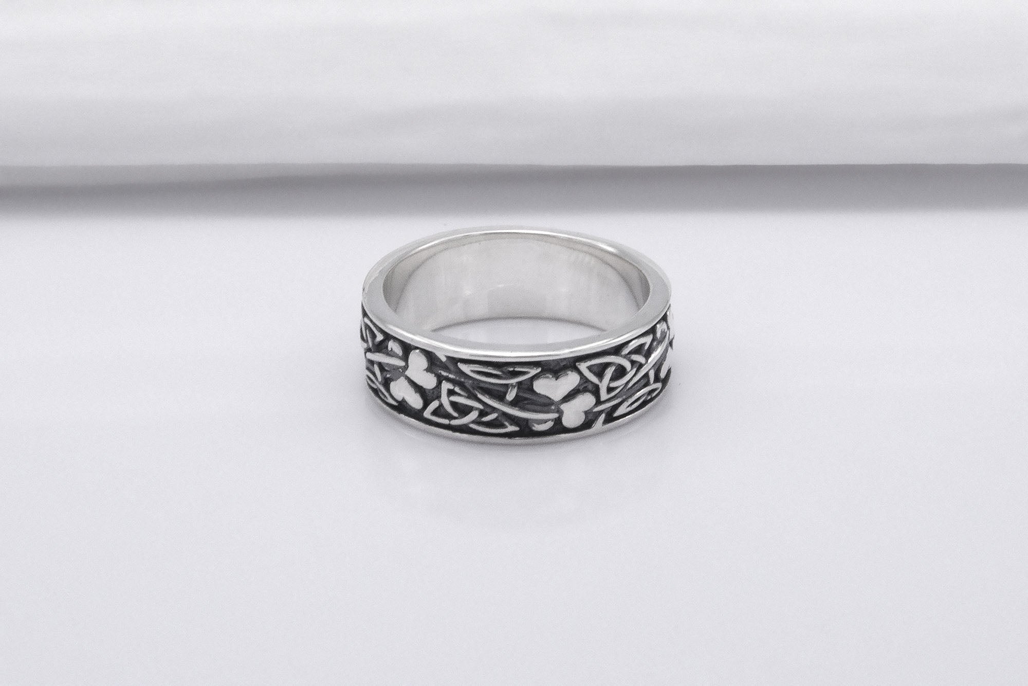 925 Silver Ring with Triquetra and Clover Symbols, Handmade Fashion Jewelry - vikingworkshop