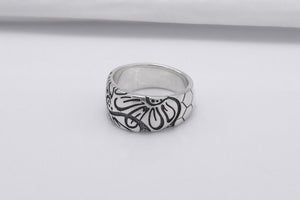 925 Silver Ring with Flowers and Honeycomb, Handmade Fashion Jewelry - vikingworkshop