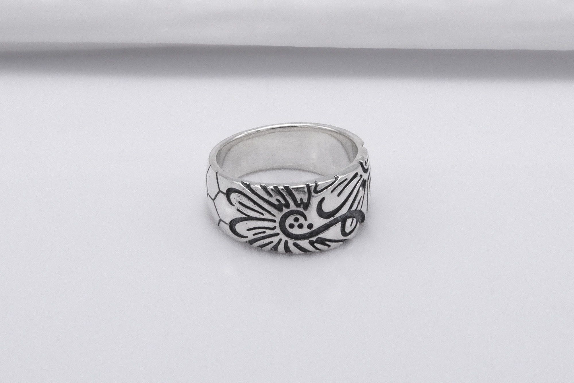 925 Silver Ring with Flowers and Honeycomb, Handmade Fashion Jewelry - vikingworkshop