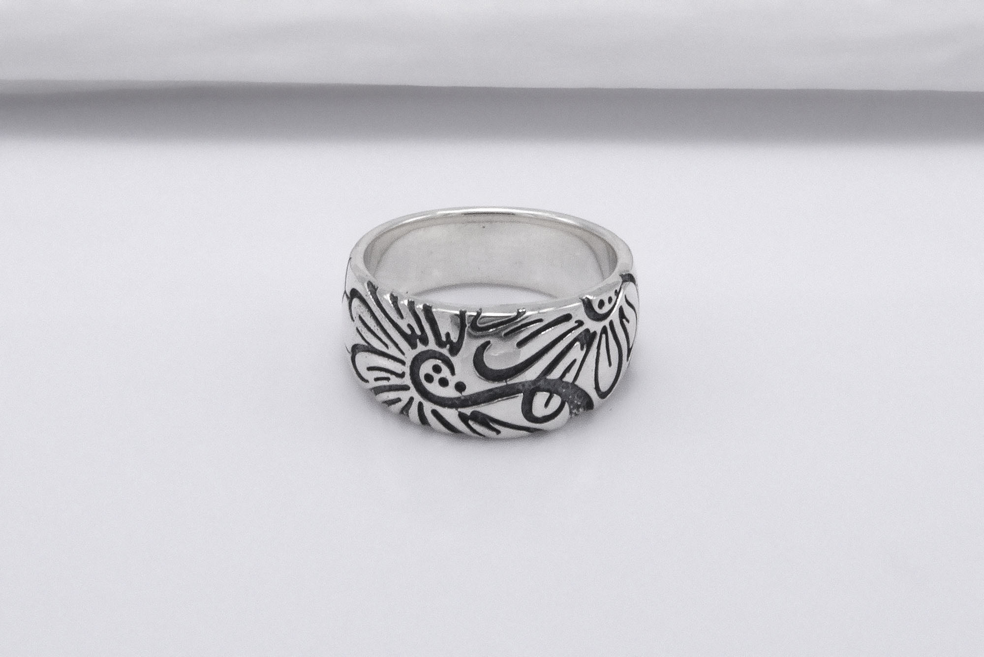 925 Silver Ring with Flowers and Honeycomb, Handmade Fashion Jewelry - vikingworkshop