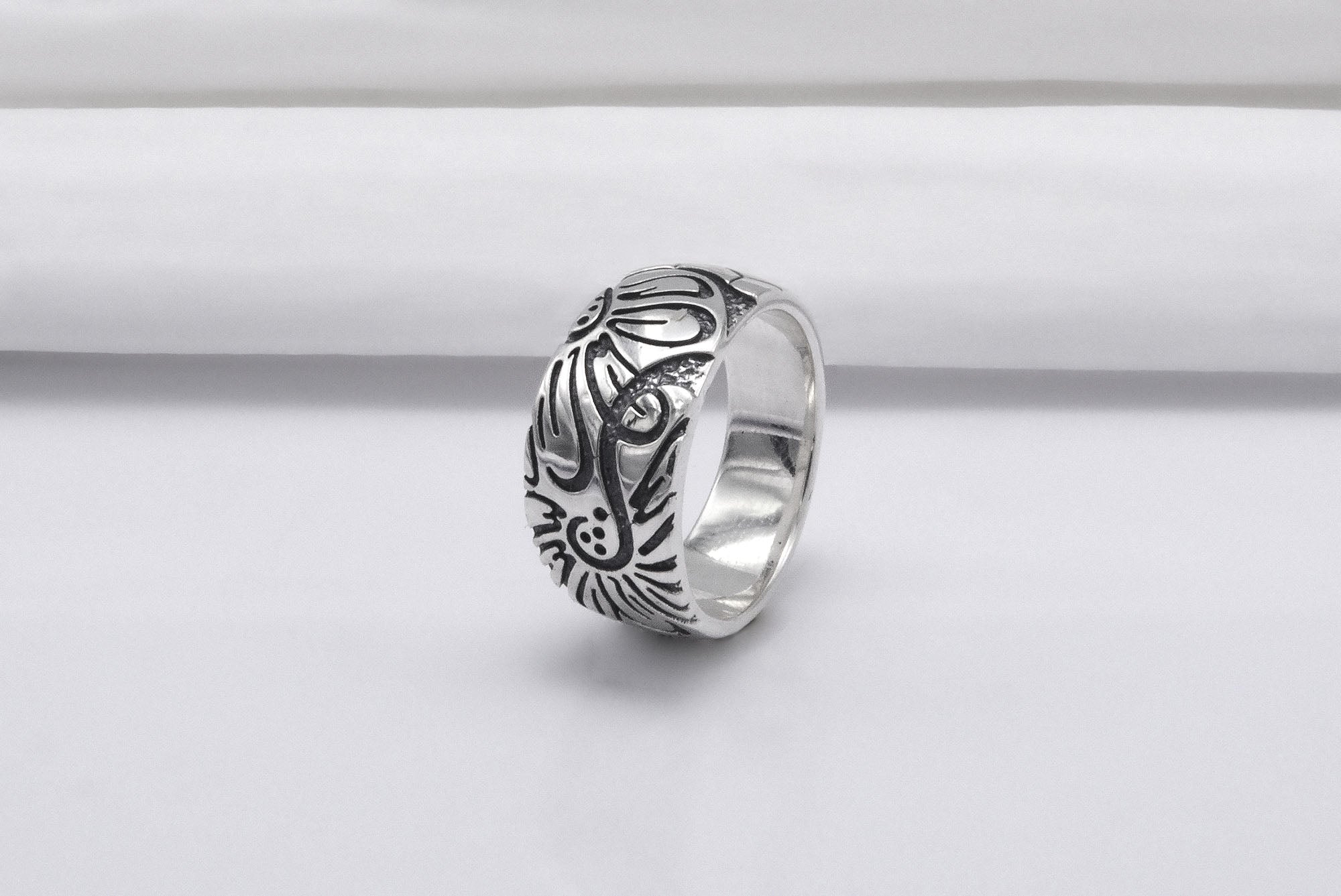 925 Silver Ring with Flowers and Honeycomb, Handmade Fashion Jewelry - vikingworkshop