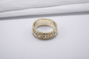 Gold Plated Floral Ornament Ring with Clear Gems, Handmade Fashion Jewelry - vikingworkshop