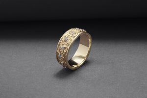 Gold Plated Floral Ornament Ring with Clear Gems, Handmade Fashion Jewelry - vikingworkshop