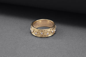 Gold Plated Floral Ornament Ring with Clear Gems, Handmade Fashion Jewelry - vikingworkshop