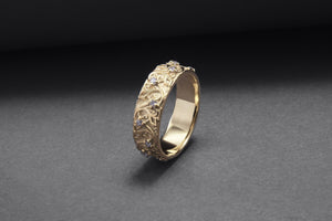 Gold Plated Ring with Floral Ornament and Clear Gems, Handmade Fashion Jewelry - vikingworkshop