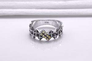 Sterling Silver Ring with Embroidery Cross, Handmade Fashion Jewelry - vikingworkshop
