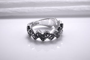 Sterling Silver Ring with Floral Ornament, Handmade Fashion Jewelry - vikingworkshop